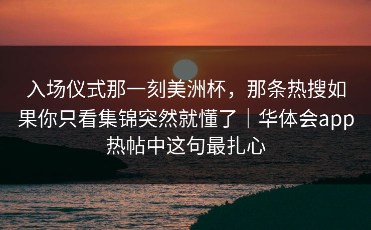 入场仪式那一刻美洲杯，那条热搜如果你只看集锦突然就懂了｜华体会app热帖中这句最扎心