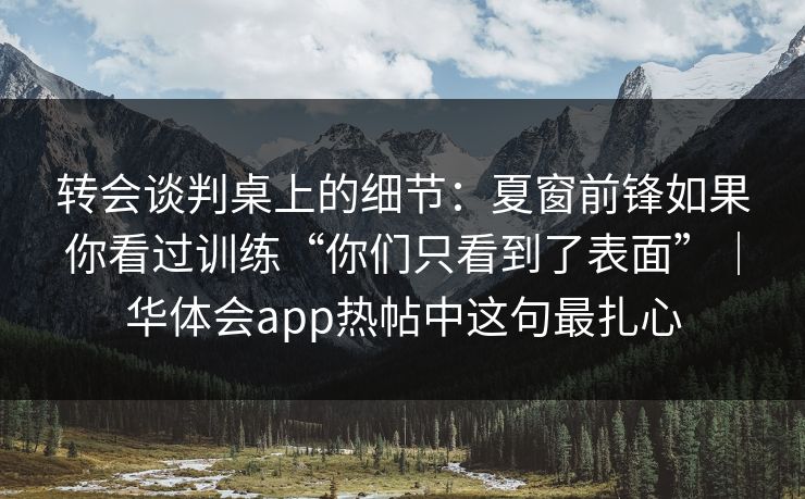 转会谈判桌上的细节：夏窗前锋如果你看过训练“你们只看到了表面”｜华体会app热帖中这句最扎心