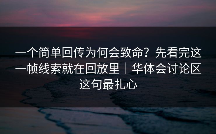一个简单回传为何会致命？先看完这一帧线索就在回放里｜华体会讨论区这句最扎心